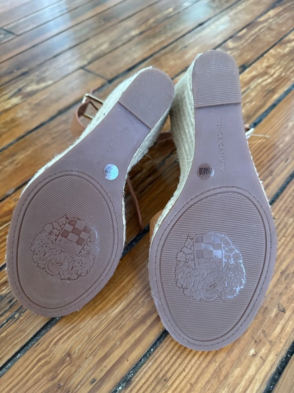 Vince Camuto Cognac Leather Espadrille Wedge Sandals - Picture 5 of 7